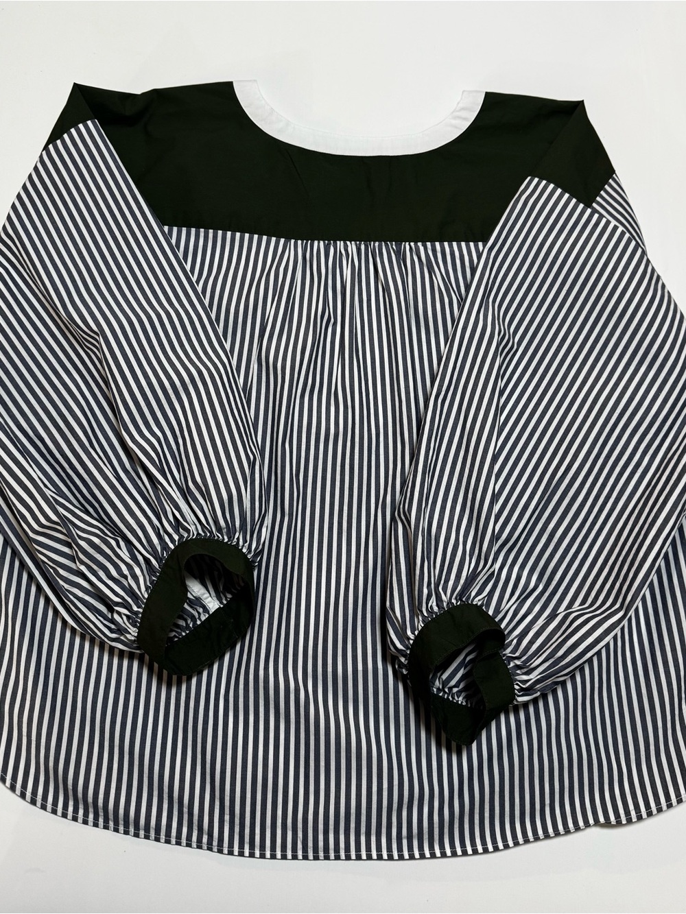 LOFT striped cotton blouse XL with voluminous sleeves and green accents - Picture 9 of 10